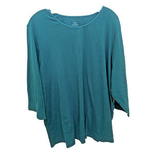 CJ Banks 3X Shirt Top Green Layer Your Look Cotton Long Sleeve Womens